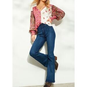 We The Free Jayde Flare Jeans 24 Night Sky Dark Blue High Rise Stretch Denim